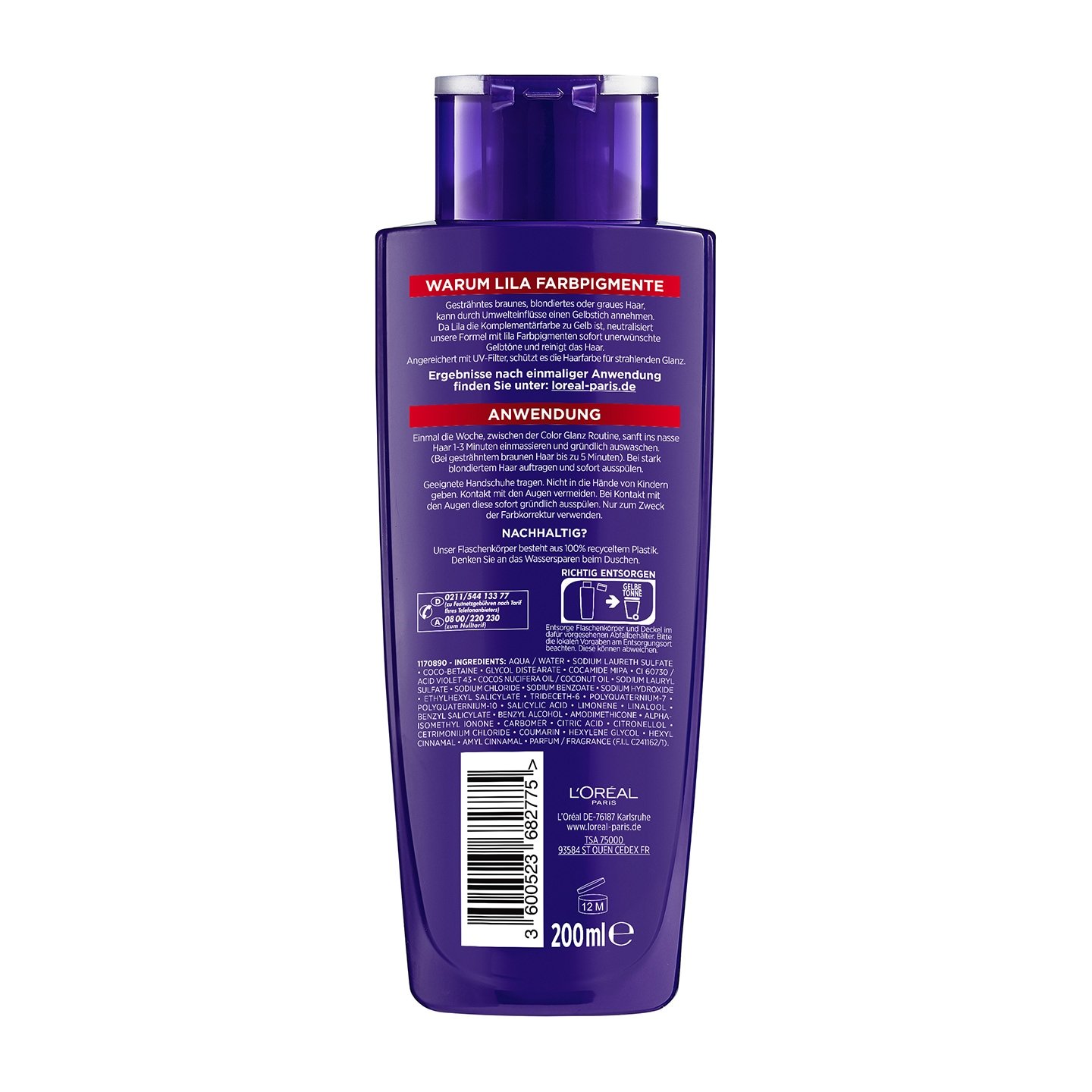 ELVITAL Color Glanz Purple Shampoo 200ml - Produkt Rückansicht